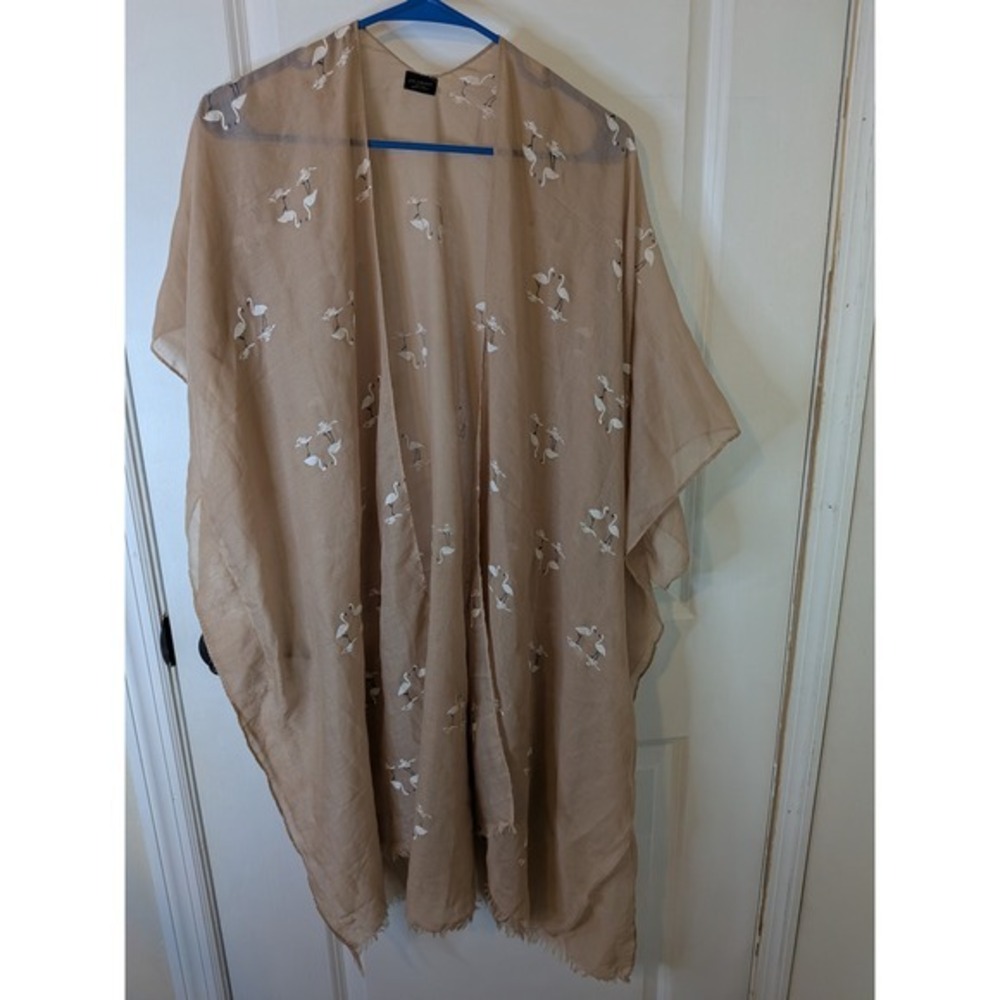 LVS‎ Collections Tan Flamingo Print Kimono Wrap One Size Beach Coverup Boho
